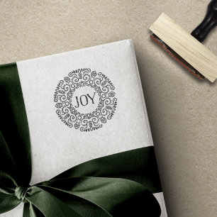 Folk Art Wreath Holiday Joy Rubber Stamp