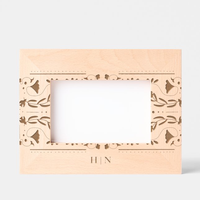 Folk Bird Floral Monogram  Etched Frames (Front)