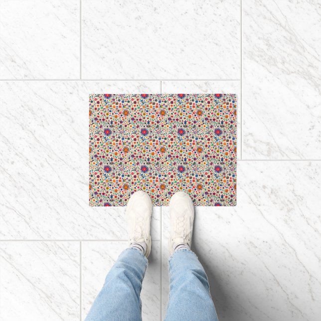 Folk Blue floral abstract Doormat (Indoor)