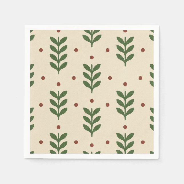 Folk Botanical Leaves Seamless Pattern Napkin (Front)