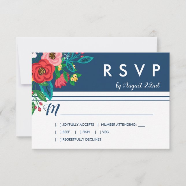 Folk Bouquet - Blue Boho RSVP Card (Front)