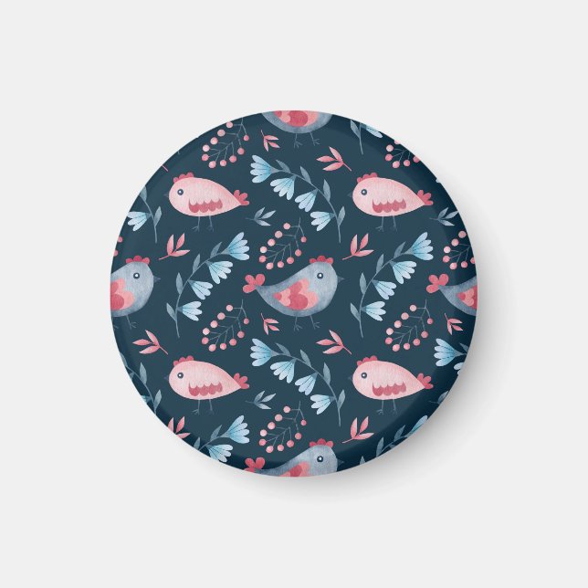 Folk Chickens: Watercolor Seamless Pattern. Magnet (Front)