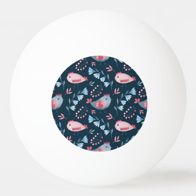 Folk Chickens: Watercolor Seamless Pattern. Ping Pong Ball (Front)