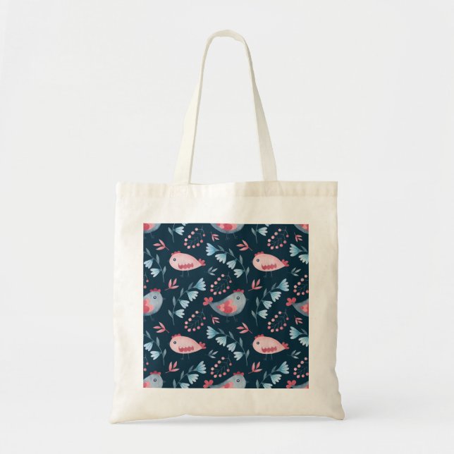 Folk Chickens: Watercolor Seamless Pattern. Tote Bag (Front)