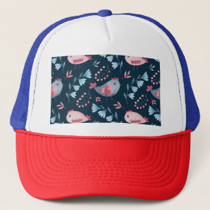 Folk Chickens: Watercolor Seamless Pattern. Trucker Hat