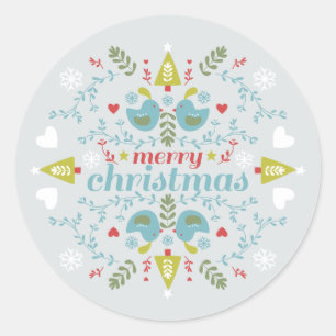 Folk Christmas Cheer Classic Round Sticker