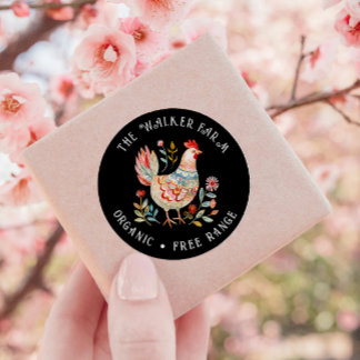 Folk Colourful Farm Fresh Eggs Classic Round Sticker