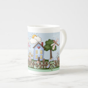 Folk Country House and Picket Fence Art Bone China Mug