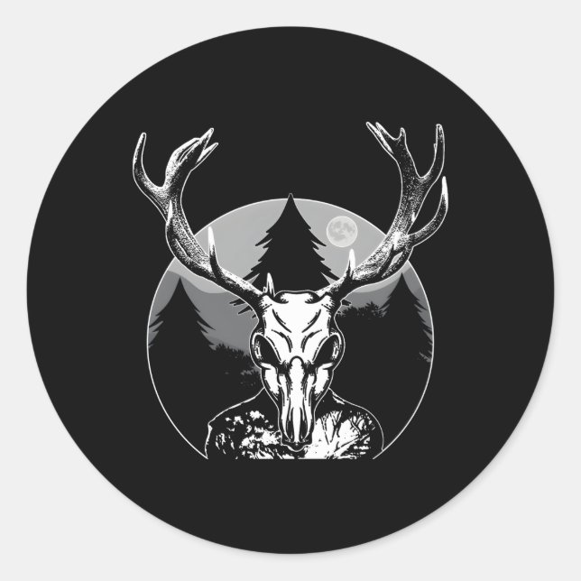Folk Creature Moon Wendigo Forest Halloween Crypti Classic Round Sticker (Front)