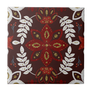 Folk Deep Red Nordic Art Tile