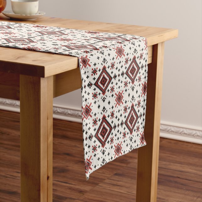 Folk Diamond Cross Stitch Seamless Pattern Medium Table Runner (In Situ)