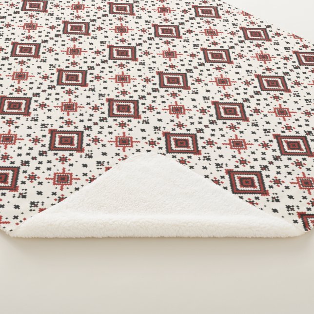 Folk Diamond Cross Stitch Seamless Pattern Sherpa Blanket (3/4)