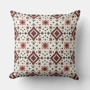 Folk Diamond Cross Stitch Seamless Pattern Throw Pillow
