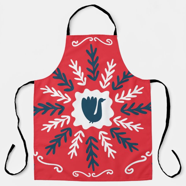 Folk Doodle Art Christmas Tile Apron (Front)