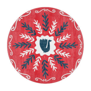 Folk Doodle Art Christmas Tile Cutting Board