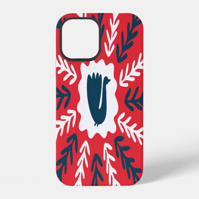 Folk Doodle Art Christmas Tile iPhone Case (Back)