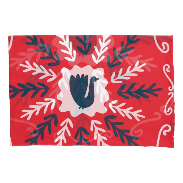 Folk Doodle Art Christmas Tile Pillowcase (Front)
