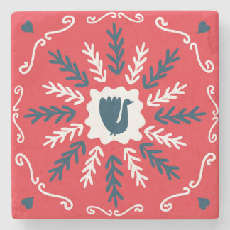 Folk Doodle Art Christmas Tile Stone Coaster