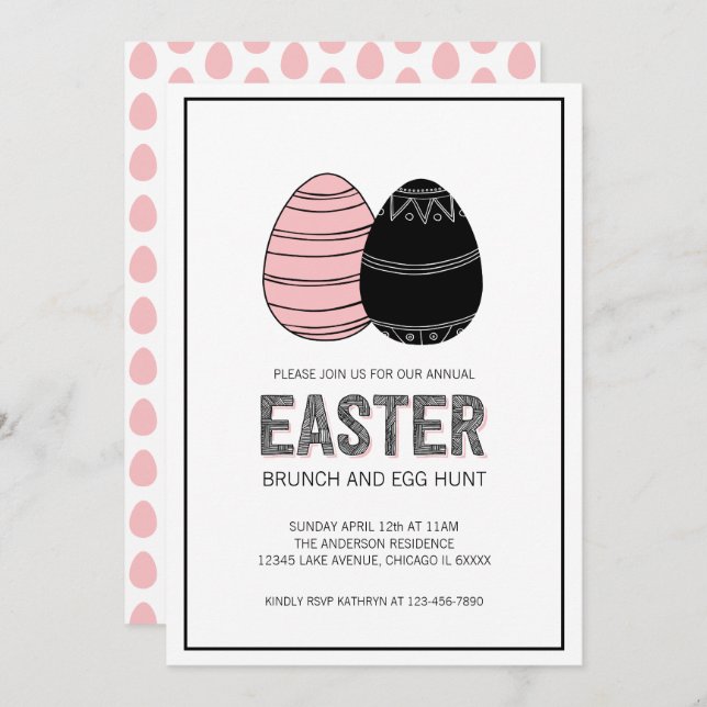 Folk Easter Brunch and Egg Hunt Invitation Card (Front/Back)