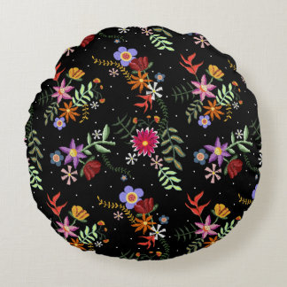 Folk embroidering round pillow