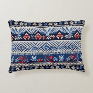 Folk Embroidery Stripe Pattern Accent Pillow