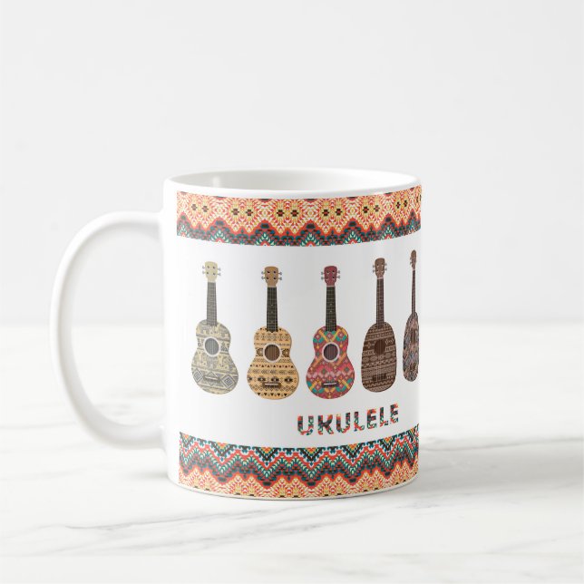 Folk Ethnic Geometric Pattern Ukulele Mug (Left)