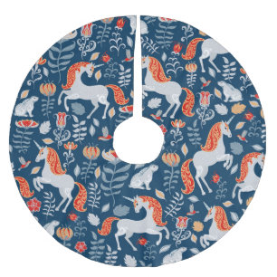 Folk Fantasy: Unicorns, Rabbits, Birds Brushed Polyester Tree Skirt