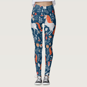 Folk Fantasy: Unicorns, Rabbits, Birds Leggings