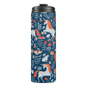 Folk Fantasy: Unicorns, Rabbits, Birds Thermal Tumbler