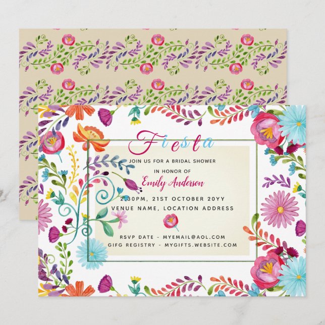 Folk Fiesta Bridal Shower Invitations Watercolor (Front/Back)