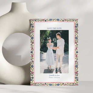 Folk Floral Border Modern Coquette Romantic Photo Save The Date