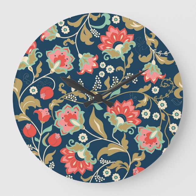 Folk Floral Colourful: Hand Drawn Seamless Large Clock (Front)
