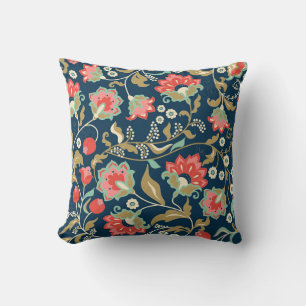 Folk Floral Colourful: Hand Drawn Seamless Throw Pillow