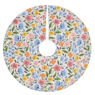 Folk Floral: Colourful Small Patterns Brushed Polyester Tree Skirt