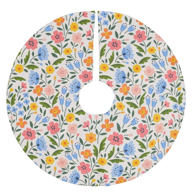 Folk Floral: Colourful Small Patterns Brushed Polyester Tree Skirt (Front)