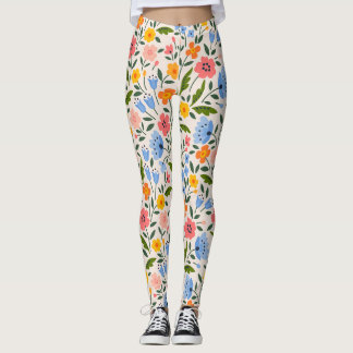 Folk Floral: Colourful Small Patterns Leggings