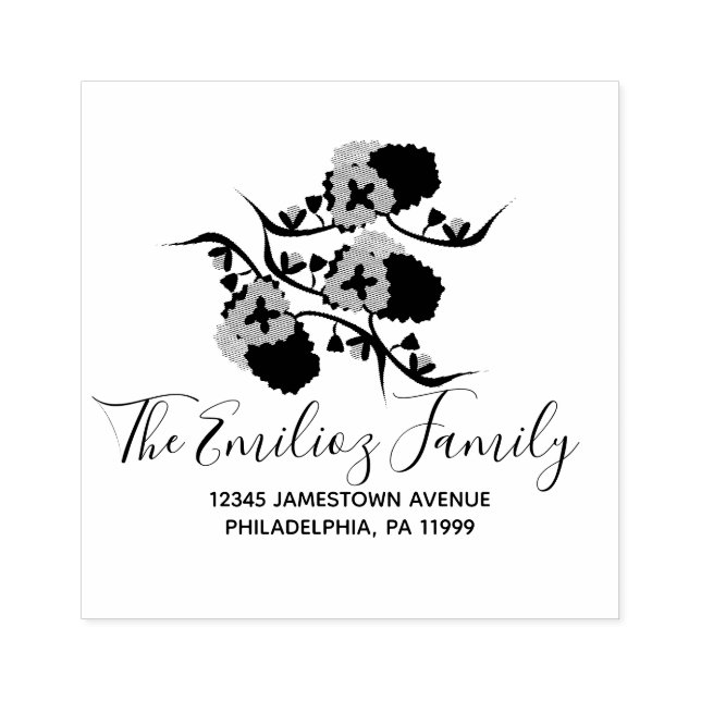 Folk Floral Greenery Script Address  Rubber Stamp (Imprint)