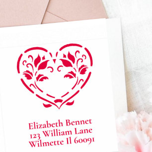 Folk floral heart self-inking stamp