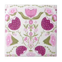 Folk Floral Pattern. Pink & Burgundy Flower Design