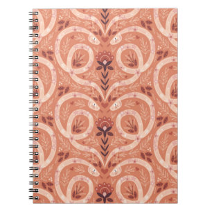 Folk floral snake symmetrical heart seamless patte notebook