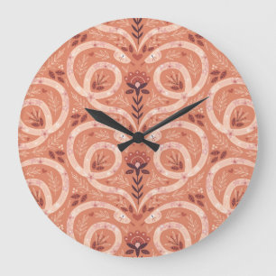 Folk Floral Snake: Symmetrical Vintage Large Clock