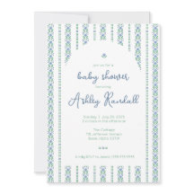 Folk Floral Stripe- Blue- Baby Shower Invitation
