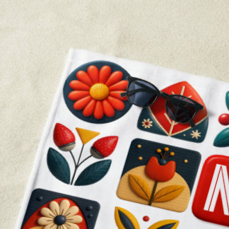 Folk Floral Summer Vibes - Personalized Monogram Beach Towel