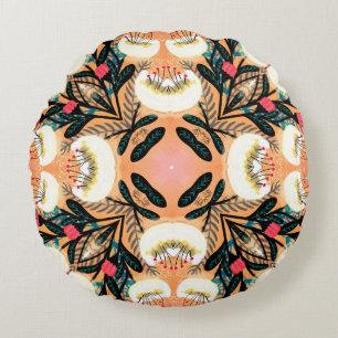 Folk floral symmetric seamless pattern hand painte round pillow