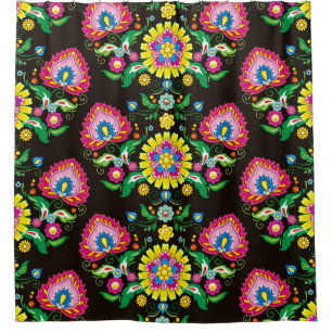 Folk flourish pattern: retro colourful tiles