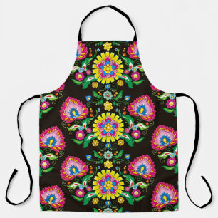 Folk flourish pattern: retro colourful tiles apron