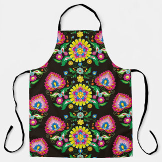 Folk flourish pattern: retro colourful tiles apron