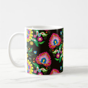 Folk flourish pattern: retro colourful tiles coffee mug
