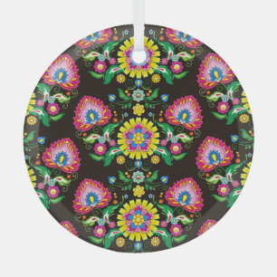 Folk flourish pattern: retro colourful tiles glass ornament