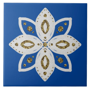 folk flower 1 lite blue 1 and white tile